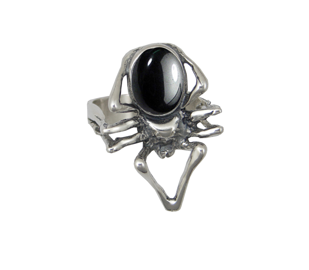 Sterling Silver Big Spider Ring With Hematite Size 10